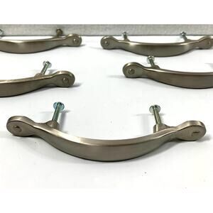 Five Silvertone Metal Cabinet Door Pulls Drawer Handles 5" Nickel Finish